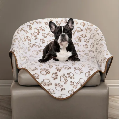 Miniatura 22 de Manta para perros rellena premium suave, con impresión de huella de pata gris de franela, 43 * 66 pulgadas, manta autocalentable para gatos