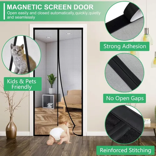 Miniatura 6 de RELIANCER Pantalla Magnética de Puerta de Fibra de Vidrio, Se Ajusta a Puerta de Tamaño 30"x78", Malla de Puerta de Cierre Automático con Imanes