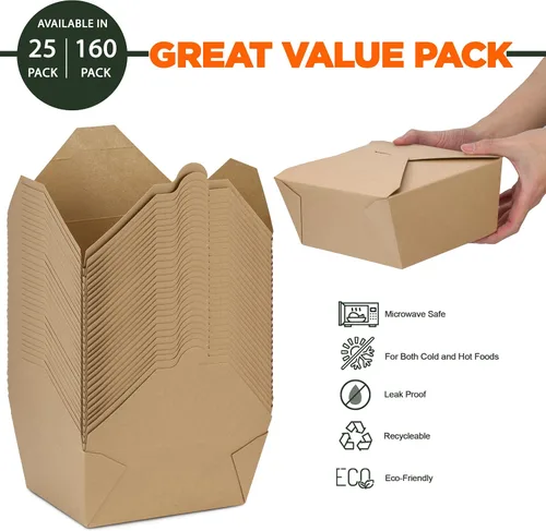 Miniatura 2 de Fit Meal Prep Paquete de 25 recipientes desechables de 110 onzas para llevar para microondas, cajas de papel kraft para llevar, contenedores