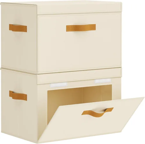 Miniatura 15 de Homsorout Contenedores de almacenamiento con tapa, organizador de armario con apertura lateral y ventana transparente, cesta plegable de tela Beige