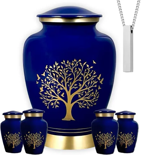 AmericUrn Urnas de cremación del árbol de la vida para cenizas humanas, juego de 6 conmemorativas para adultos con 1 urna grande, 4 urnas de Árbol