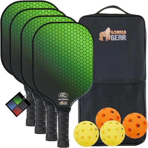 Miniatura 10 de Gorilla Gear USAPA Approved Pickleball Starter Set, Fiberglass Paddles with Bag and Balls, Indoor Outdoor Court Use, Comfortable Racket Grip