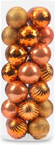 Adornos de bola de Navidad de tamaño pequeño de 28 piezas irrompibles en 4 acabados clásicos para decoración del árbol de Navidad (Bronce, tamaño