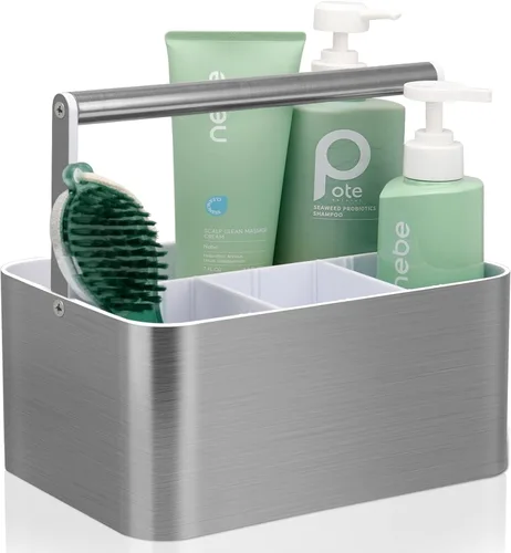 BYUNER Organizador de ducha de plástico para dormitorio, organizador portátil de baño con asa y divisor para dormitorio universitario y baño