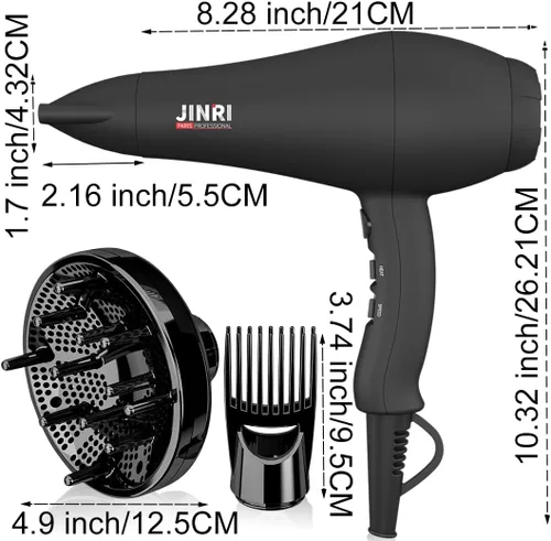 Miniatura 2 de Secador de pelo - Secador de pelo iónico negativo de 1875 W para secado rápido, secador de pelo de bajo ruido con termo-control con boquilla