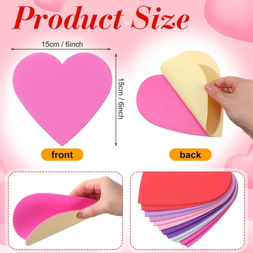 Miniatura 2 de Tatuo 120 calcomanías de corazón de espuma de 6 pulgadas a granel, autoadhesivas, corazones de espuma EVA, calcomanías mate y con purpurina