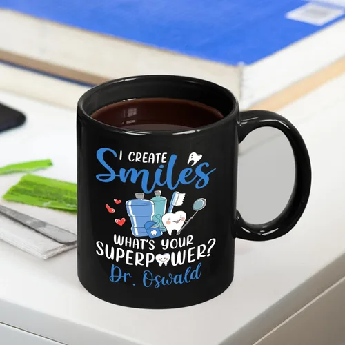 Miniatura 4 de Taza de café personalizada con texto en inglés "I Create Smiles What's Your Superpower" de 11 onzas, taza de café personalizada con nombre I Create