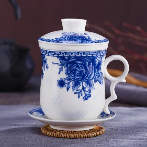 Miniatura 7 de Taza de té de porcelana con tapa de infusor y juegos de platillos – Taza de café de cerámica china Jingdezhen Taza de té de hoja suelta Sistema