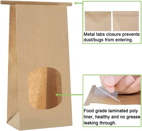 Miniatura 6 de BagDream Bolsas de panadería con ventana, 100 bolsas de papel kraft de 4.5 x 2.36 x 9.6 pulgadas, para ventana de grano de café, galletas