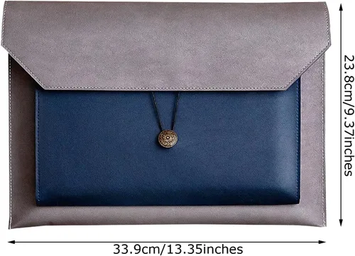 Miniatura 2 de Carpeta de archivos A4 de cuero de la PU Portafolio de la carpeta del sobre con 2 compartimentos gris y azul partido