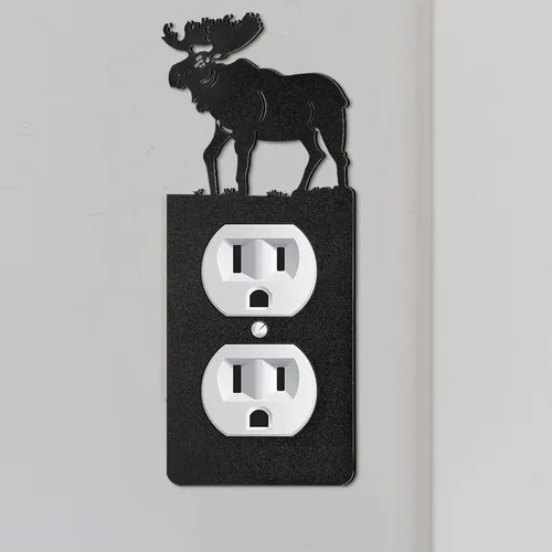 Miniatura 5 de Kingdder 12 Piezas Cubierta de Interruptor de Luz de Metal con Oso Alce Árbol Montaña Alce Negro Placa de Interruptor de Luz Bosque Tomacorriente