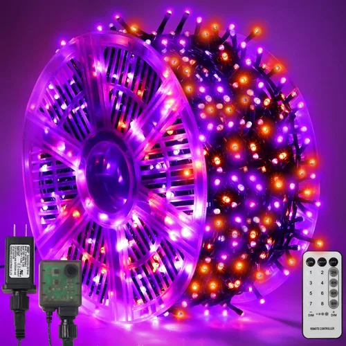 WATERGLIDE Guirnalda de 1000 luces LED de Halloween, 328 pies de cable verde luces LED decorativas con control remoto y 8 modos, resistente al agua