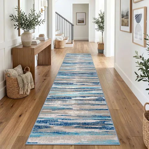 Miniatura 16 de Alfombra de pasillo moderna Lansny 2 x 6 pulgadas, alfombra de cocina lavable verde mostaza multicolor, alfombra antideslizante suave para pasillo