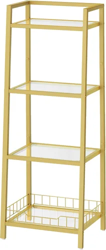 Miniatura 10 de HOOBRO Soporte de estante de vidrio dorado, unidad de estante de pie de 3 niveles, organizador y almacenamiento de baño, estantes de almacenamiento