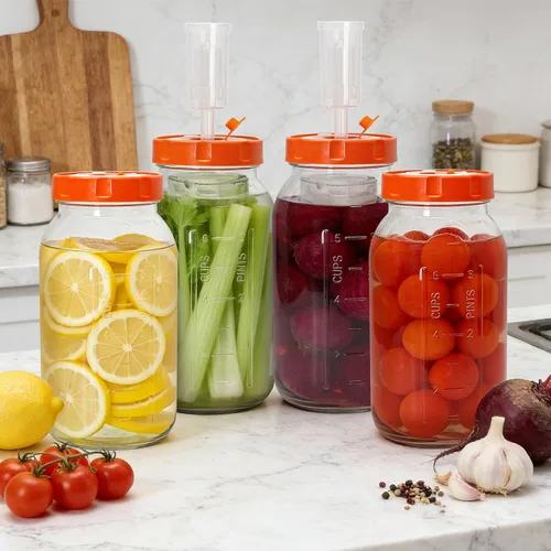 Miniatura 8 de Kit de fermentación para frasco de fermentación de boca ancha, 4 pesos de vidrio, 4 tapas con marcador de fecha, 4 esclusas (sin frascos) Kit