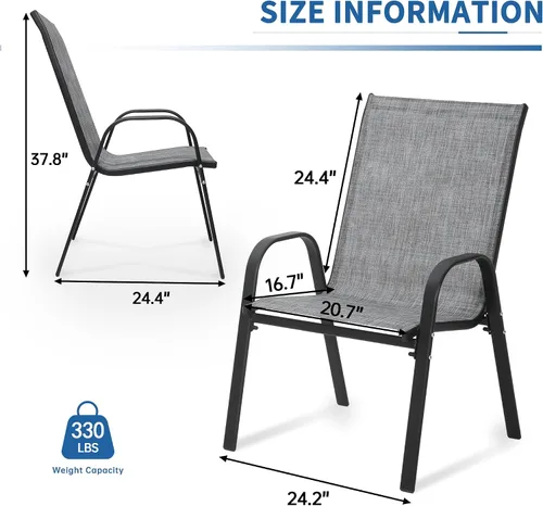 Miniatura 2 de PIZZELLO Juego de 4 sillas de patio, sillas de comedor apilables para todo tipo de clima, juegos de sillas de exterior de textileno transpirable
