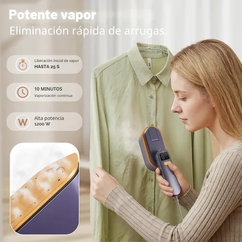 Miniatura 2 de Vaporizador portátil de viaje para ropa de 1200 W, potente vaporizador y plancha 2 en 1, calor rápido de 10 segundos, 4 modos con pantalla LED