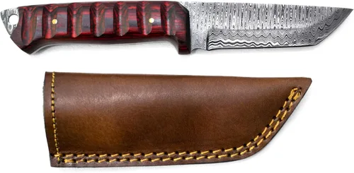 Titan International Knives Diver Equipo de caza de acero de Damasco de alto y bajo carbono, supervivencia Tanto Point EDC hoja táctica mango de