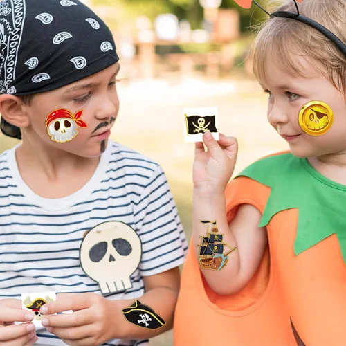 Miniatura 4 de winthrop 240 tatuajes temporales con purpurina pirata a granel, color oro destello envueltos individualmente, tatuajes de seguridad impermeables
