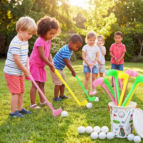 Miniatura 7 de Juego de 24 palos de golf de plástico para niños pequeños, regalos de fiesta de cumpleaños de golf, clubes y pelotas para niños, niños pequeños