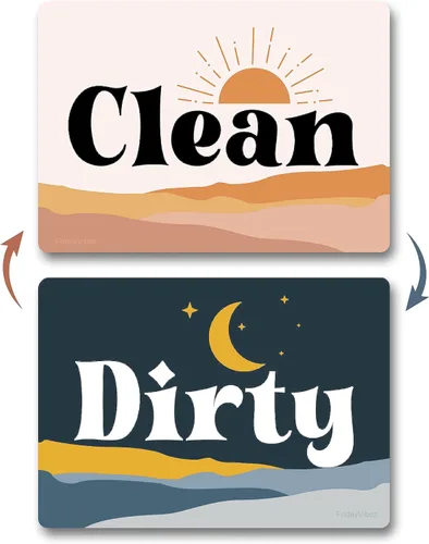 Letrero magnético de doble cara para lavavajillas Clean Dirty - Letreros magnéticos que dicen limpio/sucio - Adhesivo metálico opcional para