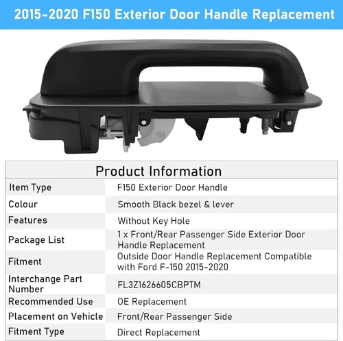 Miniatura 3 de Moonlinks Compatible con manija de puerta exterior del lado del conductor F150 2015-2020, reemplazo de manija de puerta F150 lado trasero izquierdo
