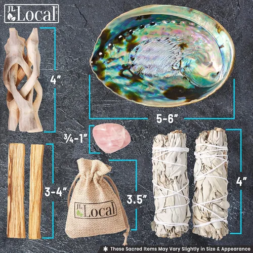 Miniatura 3 de JL Local Perfect Unity Kit de Sahumado - 2 Varitas de Sahumado de Salvia Blanca + 2 Palos de Palo Santo + Cuenco de Concha de Abulón + Cristal