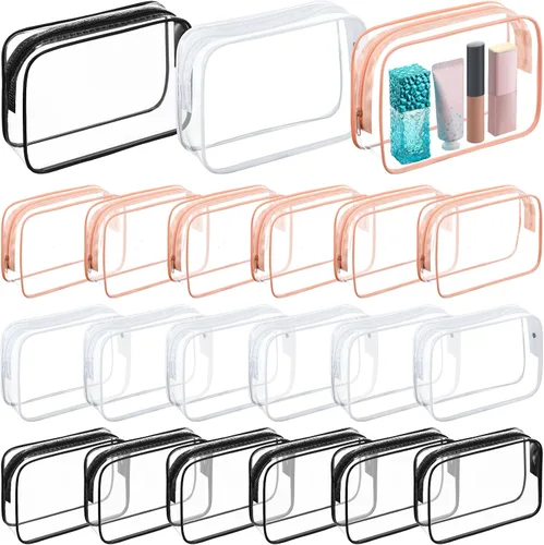 Miniatura 13 de Bolsas de maquillaje transparentes a granel, bolsa de aseo de viaje de 7 x 5.5 x 1.6 pulgadas, bolsa de PVC con cremallera, estuche de plástico