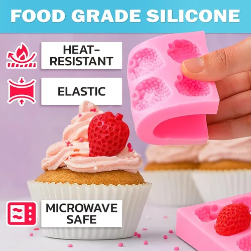 Miniatura 3 de Molde de silicona de fresa – Molde de fresa de grado alimenticio, bandeja de silicona rosa de 4.2 x 2.2 pulgadas con 8 cavidades – Utensilios Molde