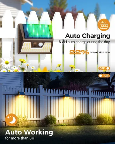 Miniatura 4 de vighep Paquete de 12 luces solares de movimiento para exteriores, luces impermeables para valla al aire libre, luces LED de pared blancas cálidas
