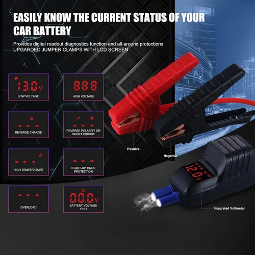 Miniatura 6 de MEGAWISE Arrancador de batería de coche de 1500A pico 16800mAh (hasta motores de gasolina de 7L o diésel de 5L), energía portátil de 12V con salidas