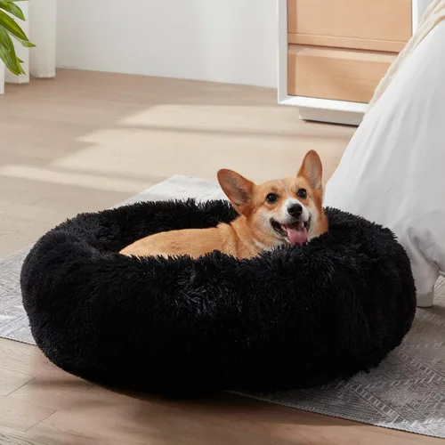 Miniatura 11 de WESTERN HOME WH Cama calmante para perros y gatos, dona acogedora anti-ansiedad, cama redonda cálida y acogedora de piel sintética, suave y azul