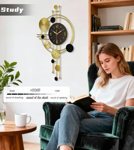 Miniatura 2 de Reloj de pared grande, relojes modernos para sala de estar, diseño geométrico, reloj de pared silencioso, funciona con pilas, para sala de estar