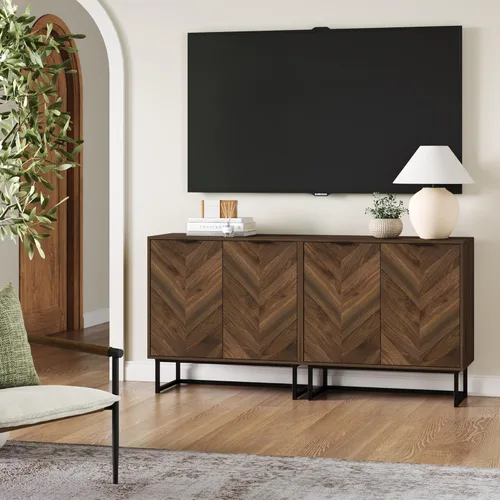 Miniatura 17 de Nathan James Enloe - Aparador moderno de bufé, armario de almacenamiento de 32 pulgadas con puertas en un acabado rústico y base de metal mate