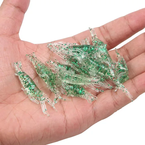 Cebos de señuelo de camarones suaves, 20 cebo de camarón artificial, señuelos de pesca con brillo, 2.0 in, kit de gambas de gambas de silicona para