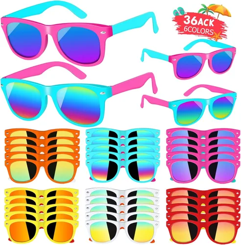 Paquete de 36 lentes de sol para niños con protección UV400, recuerdos de fiesta para niños y niñas de 3 a 8 años, bolsas de regalo de neón para
