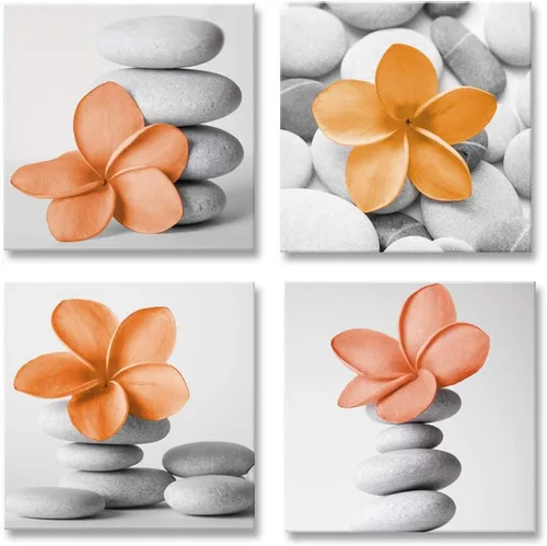 Miniatura 2 de Genius Decor - Arte moderno para pared de baño, diseño de flores zen azules y grises, piedra de guijarro, aguamarina, arte en lienzo para decoración