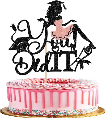 Miniatura 46 de 1 paquete de decoración para tarta de graduación para niña, con purpurina, para diploma, decoración para adultos mayores 2026, para niñas, escuela