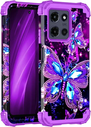 Miniatura 19 de Miqala Funda para Moto G Play 5G 2024, que brilla en la oscuridad, tres capas, resistente, a prueba de golpes, protección de cuerpo completo