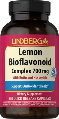 Lindberg Complejo bioflavonoide de limón | 700 mg | 250 cápsulas | Suplemento con rutina y hesperidina | Sin OMG, sin gluten