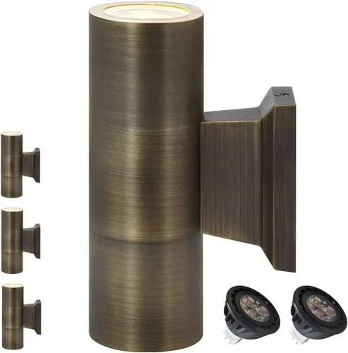Miniatura 7 de COLOER Luces de pared cilíndricas de latón para exteriores (bronce de 6.875 pulgadas de alto x 4.25 pulgadas de ancho) con LED MR16 de 5 W, luz