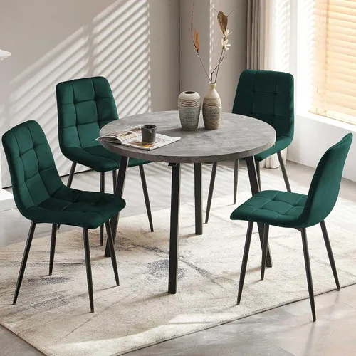 Miniatura 11 de NORDICANA Juego de comedor de madera de 5 piezas para 4, mesa de cocina pequeña con sillas tapizadas, juego de mesa redonda gris y sillas