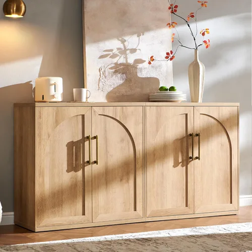 ACCOHOHO Juego de 2 armarios tipo bufé con puerta arqueada, armario decorativo con estante ajustable, armario modular de madera para comedor, sala