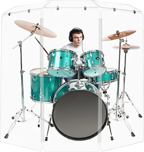 Miniatura 14 de PENNZONI Drum Shield de 5 pies con bisagras de plástico, viene con 3 paneles para tambor y bisagras de plástico, paneles de acrílico transparente