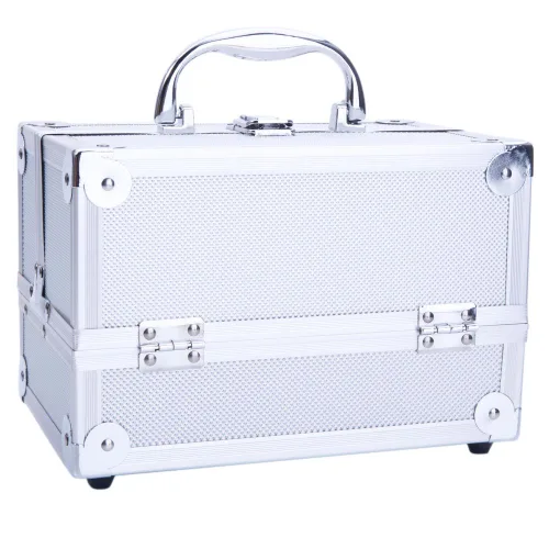 Miniatura 10 de Estuche de tren de maquillaje portátil profesional, estuche de aluminio para maquillaje, joyero, organizador de almacenamiento de cosméticos con Rosa