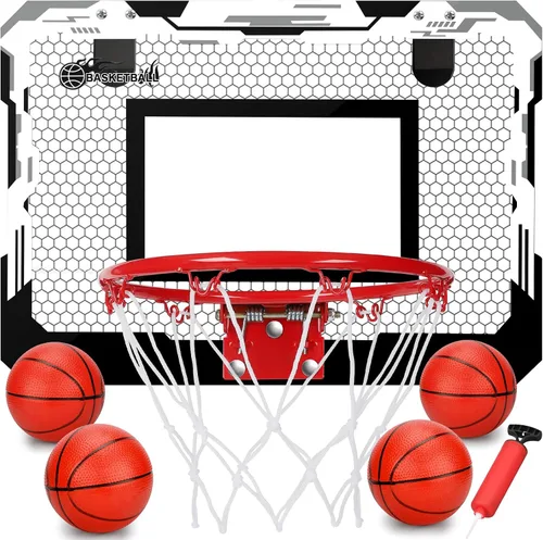 Miniatura 7 de Juego de mini aro de baloncesto para interiores, regalo para niños y adultos, aro mejorado sobre la puerta con 4 bolas de goma de 6 pulgadas, aro