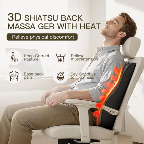 Miniatura 7 de Masajeador de espalda con calor, almohada de masaje amasador 3D para cuello, espalda, hombro, pierna, inalámbrico y portátil para casa y oficina