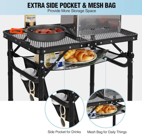 Miniatura 5 de RedSwing Mesa plegable para parrilla, mesa de aluminio ligera de altura ajustable con escritorio de malla y bolsa de malla para acampar al aire Negro