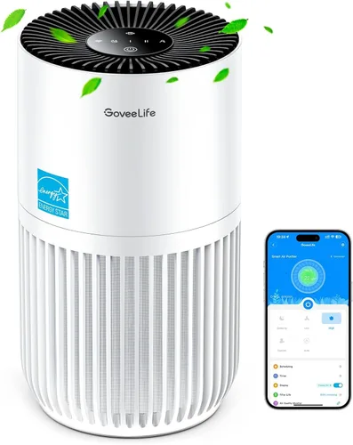 GoveeLife Mini purificador de aire para dormitorio, purificador de aire de filtro inteligente con aplicación Alexa Control para pelo de mascotas,