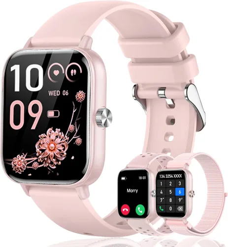 Reloj inteligente para mujeres y hombres (respuesta/hacer llamadas) 1.83 pulgadas HD 3 bandas reloj inteligente compatible con teléfonos Android Rosa